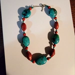 Jay King Mine Find Torqouis and Coral  Stone Necklace